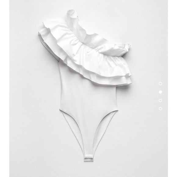 Zara White Ruffled Bodysuit Size Small - Picture 2 of 9